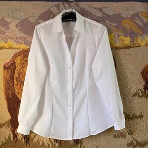 Jones New York No-Iron Sz M Women's White Blouse Shirt Long Sleeve